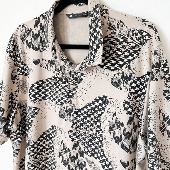 Travis Mathew Mens Short Sleeve Golf Polo Shirt XXL Tan Black White Houndstooth - Picture 5 of 10